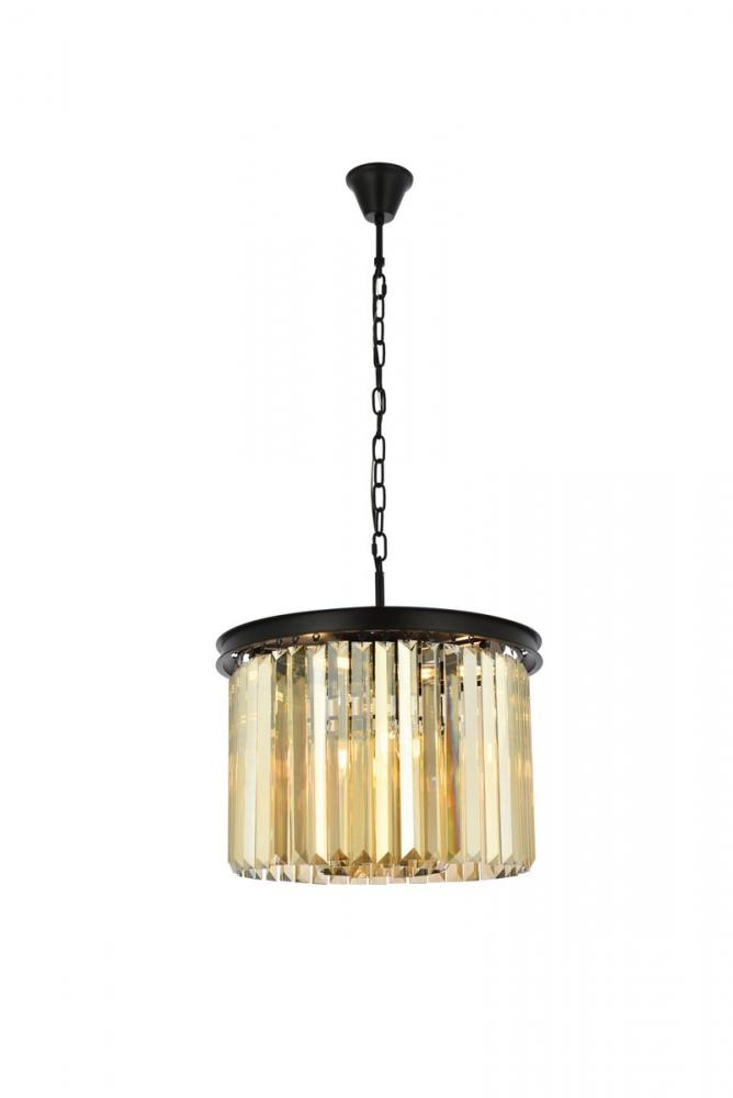 Sydney 6 Light Matte Black Pendant Golden Teak (Smoky) Royal Cut Crystal