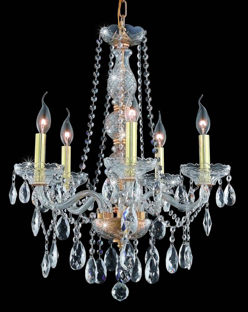 Verona 5 Light Gold Chandelier Clear Royal Cut Crystal