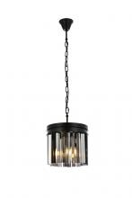 Elegant 1208D12MB-SS/RC - Sydney 3 light Matte Black Pendant Silver Shade (Grey) Royal Cut Crystal