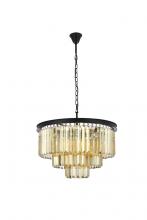 Elegant 1231D26MB-GT/RC - Sydney 9 light Matte Black Chandelier Golden Teak (Smoky) Royal Cut Crystal