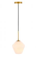 Elegant LD2257BR - Gene 1 Light Brass and Frosted White Glass Pendant