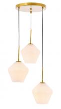 Elegant LD2259BR - Gene 3 Light Brass and Frosted White Glass Pendant