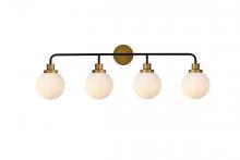 Elegant LD7036W38BRB - Hanson 4 lights bath sconce in black with brass with frosted shade