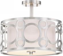 Nuvo 60/5948 - Filigree - 2 Light Semi Flushwith White Linen Shade - Brushed Nickel Finish