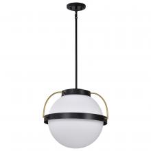 Nuvo 60/7774 - Lakeshore 1 Light Medium Pendant; Matte Black & Natural Brass Finish; White Opal Glass