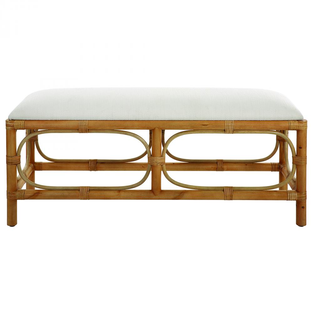 Uttermost Laguna White Fabric Rattan Bench