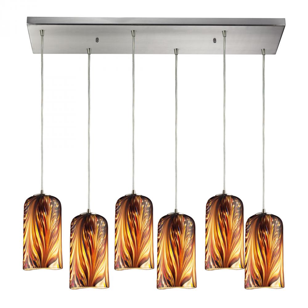 Molten 6 Light Pendant In Satin Nickel And Molte